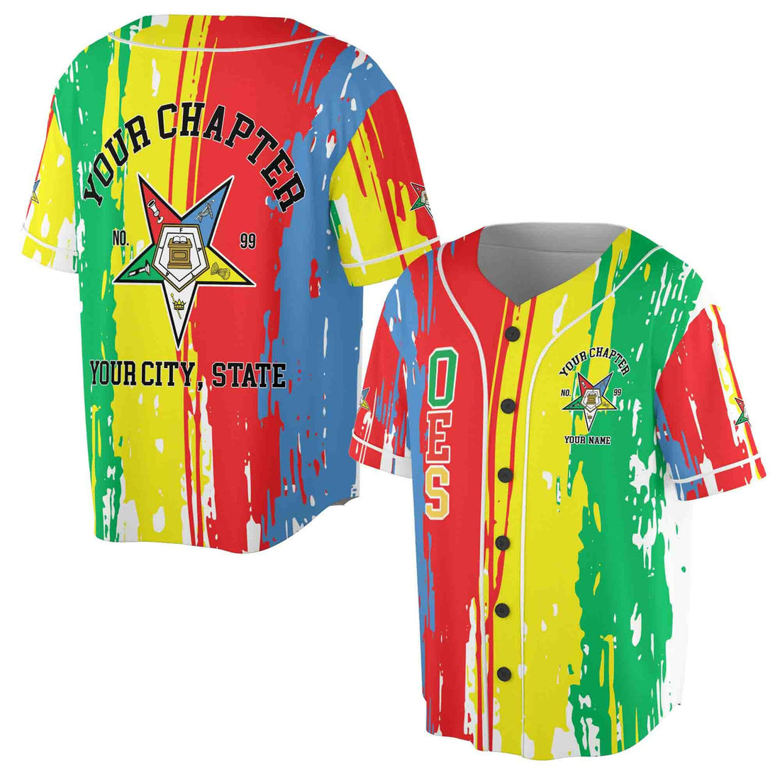 Colorful Order Of The Eastern Star OES Pentagon Down Baseball Jersey S-5XL