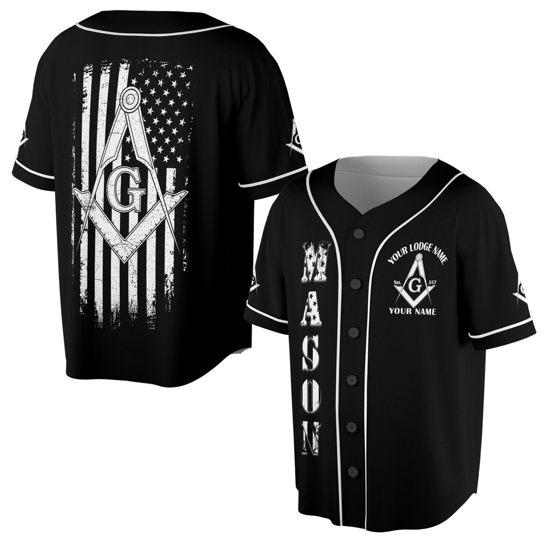Masonic American Flag Square and Compass - Freemason Baseball Jersey S-5XL
