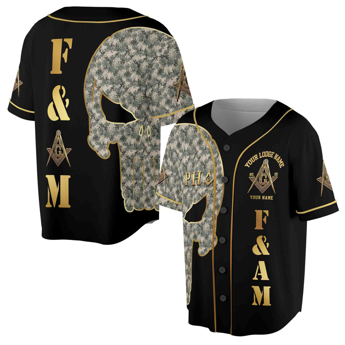 Custom Name Skull PHA F&AM Freemasonary Masonic Baseball Jersey S-5XL