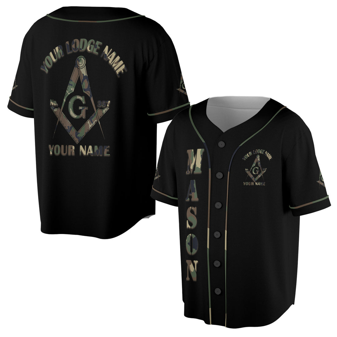 Masonic Camo Square and Compass - Freemason Baseball Jersey S-5XL
