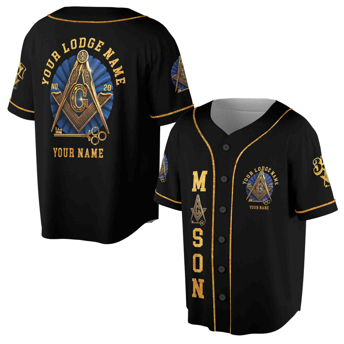 Square & Compass with Key Custom Lodge Name Number 3D Baseball Jersey Size S-5XL
