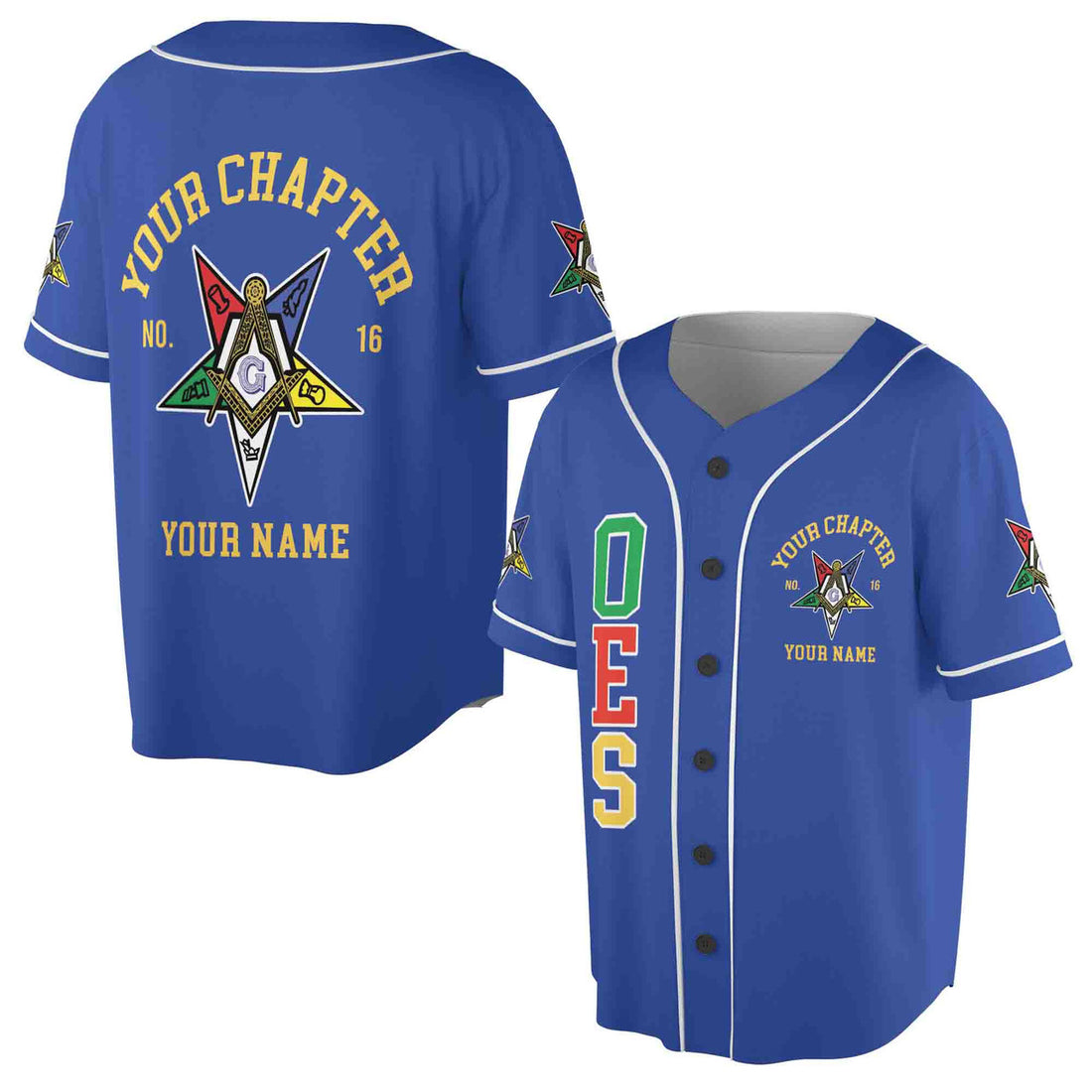 Order Of The Eastern Star OES Past Patrons Emblem Masonic Square & Compass Baseball Jersey S-5XL