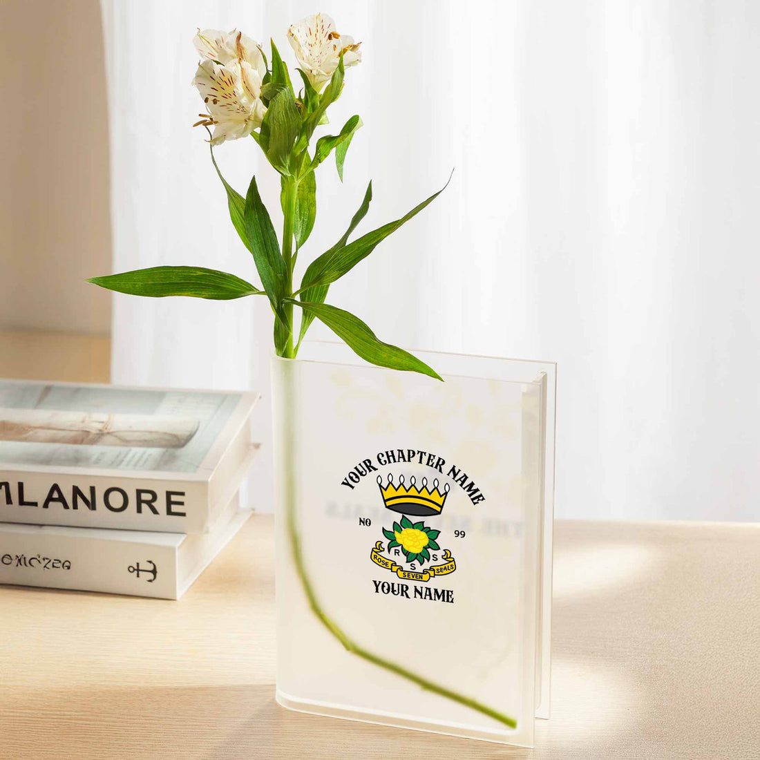 Customized with Name and Chapter Rose of the Seven Seals ROS Acrylic Book Vase - FUKAMASONIC