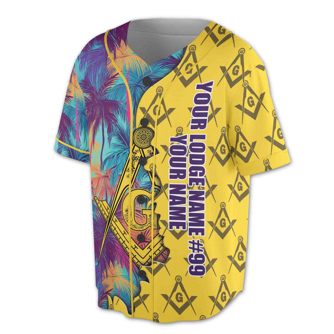 Custom Masonic Freemasonry Hawai Tropical Pattern Baseball Jersey S-5XL