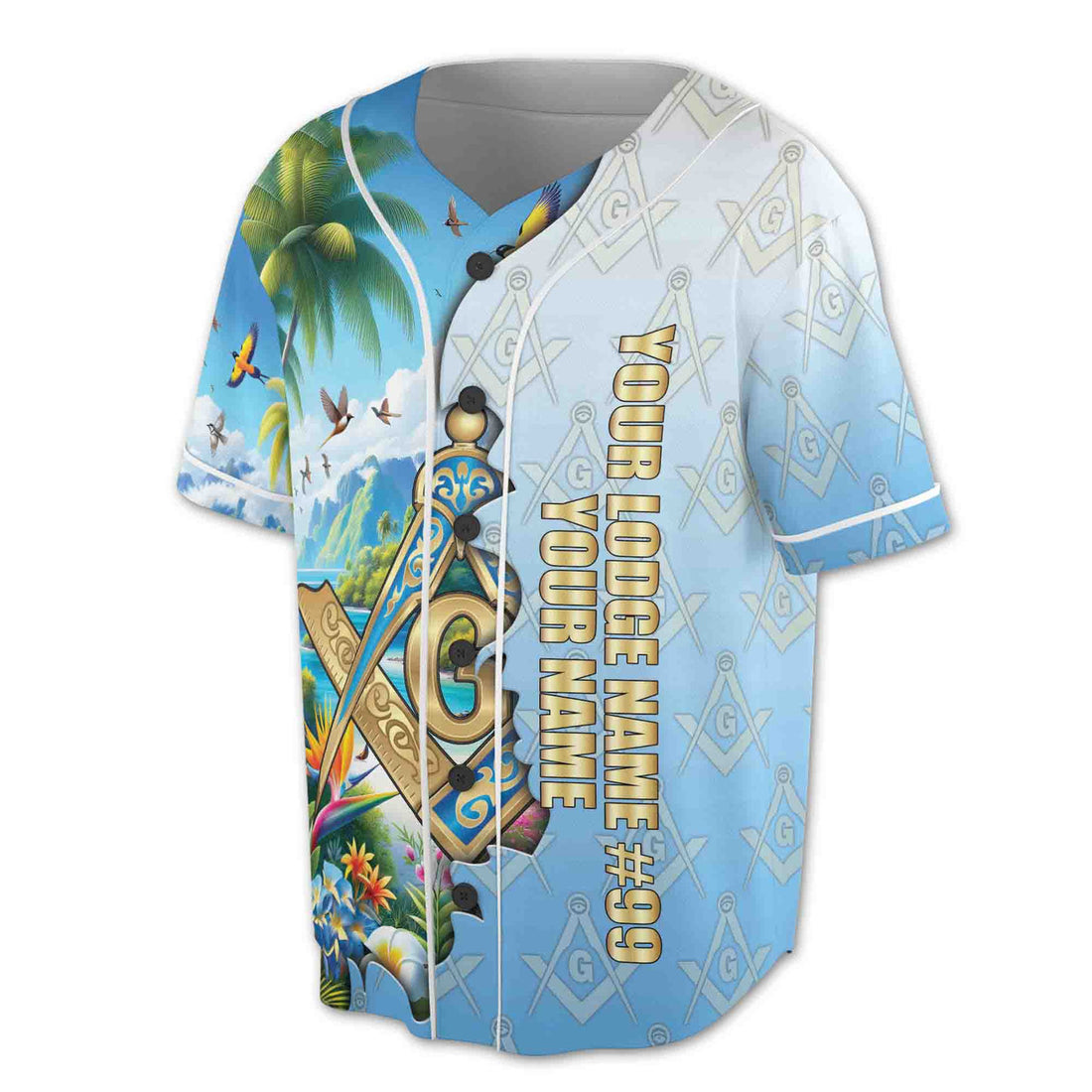 Custom Masonic Freemasonry Blue Tropical Nature Baseball Jersey S-5XL