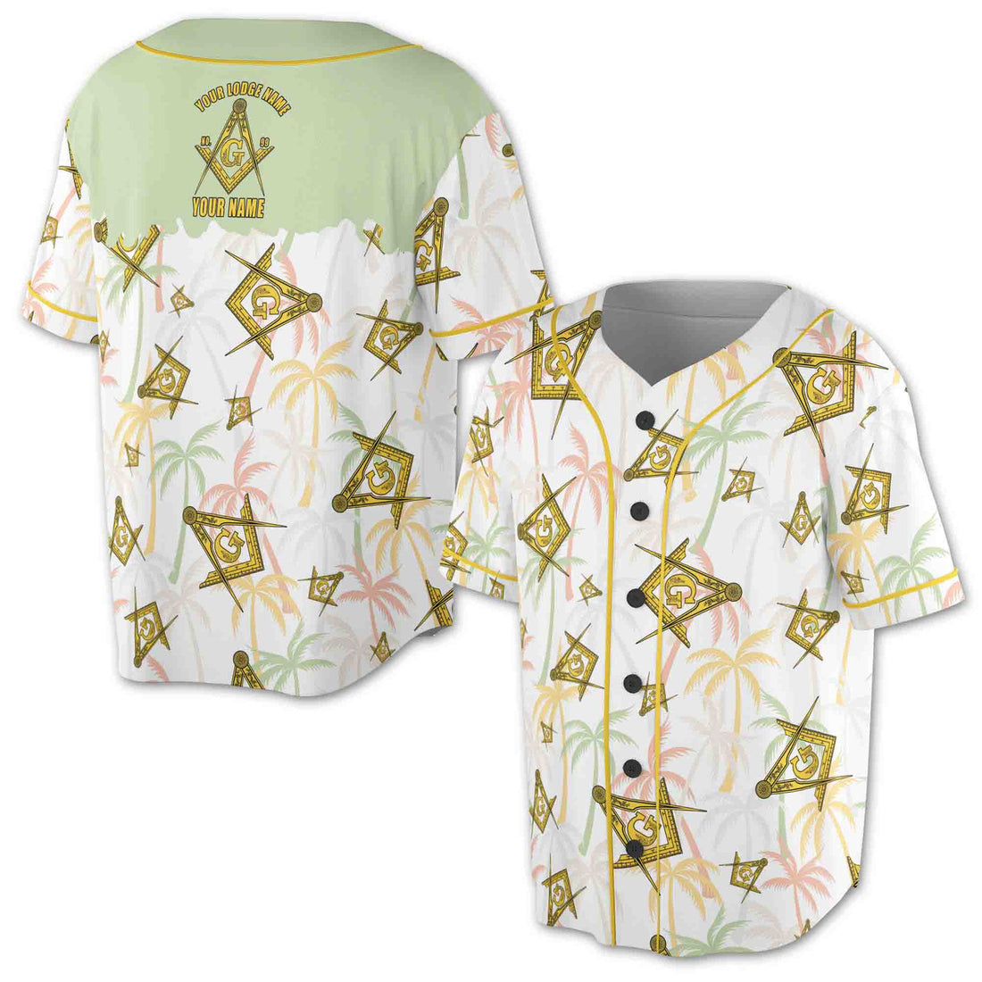 Custom Masonic Master Mason Tropical Summer Pattern Baseball Jersey S-5XL