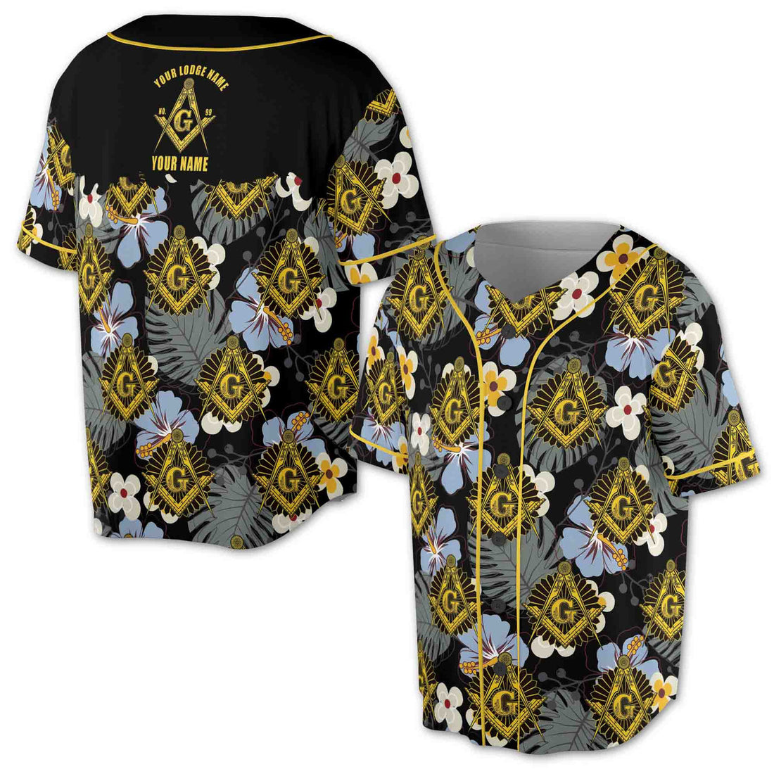 Customize Freemasonry Master Mason Black Tropical Floral Baseball Jersey S-5XL