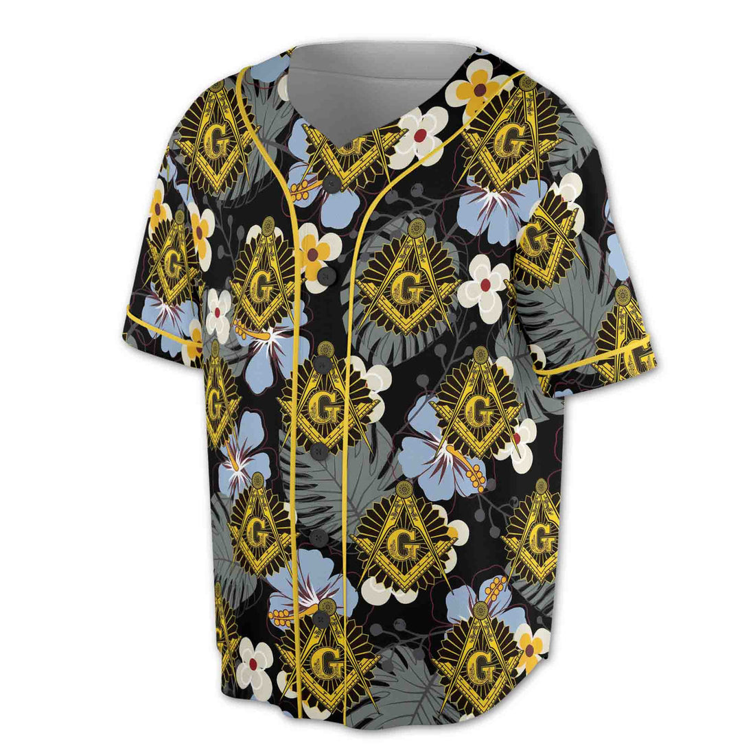 Customize Freemasonry Master Mason Black Tropical Floral Baseball Jersey S-5XL
