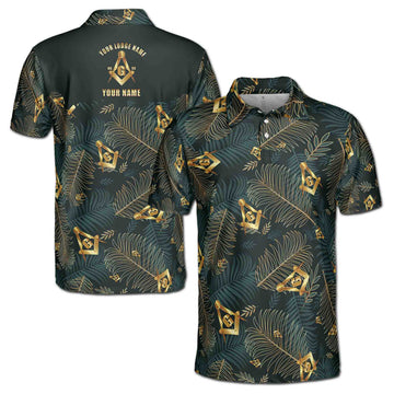 Customize Masonic Master Mason Tropical Palm Leafs Men's Polo Shirt S-5XL - FUKAMASONIC
