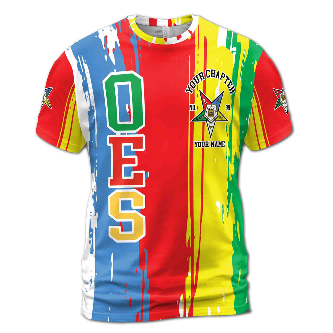 Personalized Colorful Order Of The Eastern Star OES Pentagon Down 3D T-shirt S-5XL - FUKAMASONIC