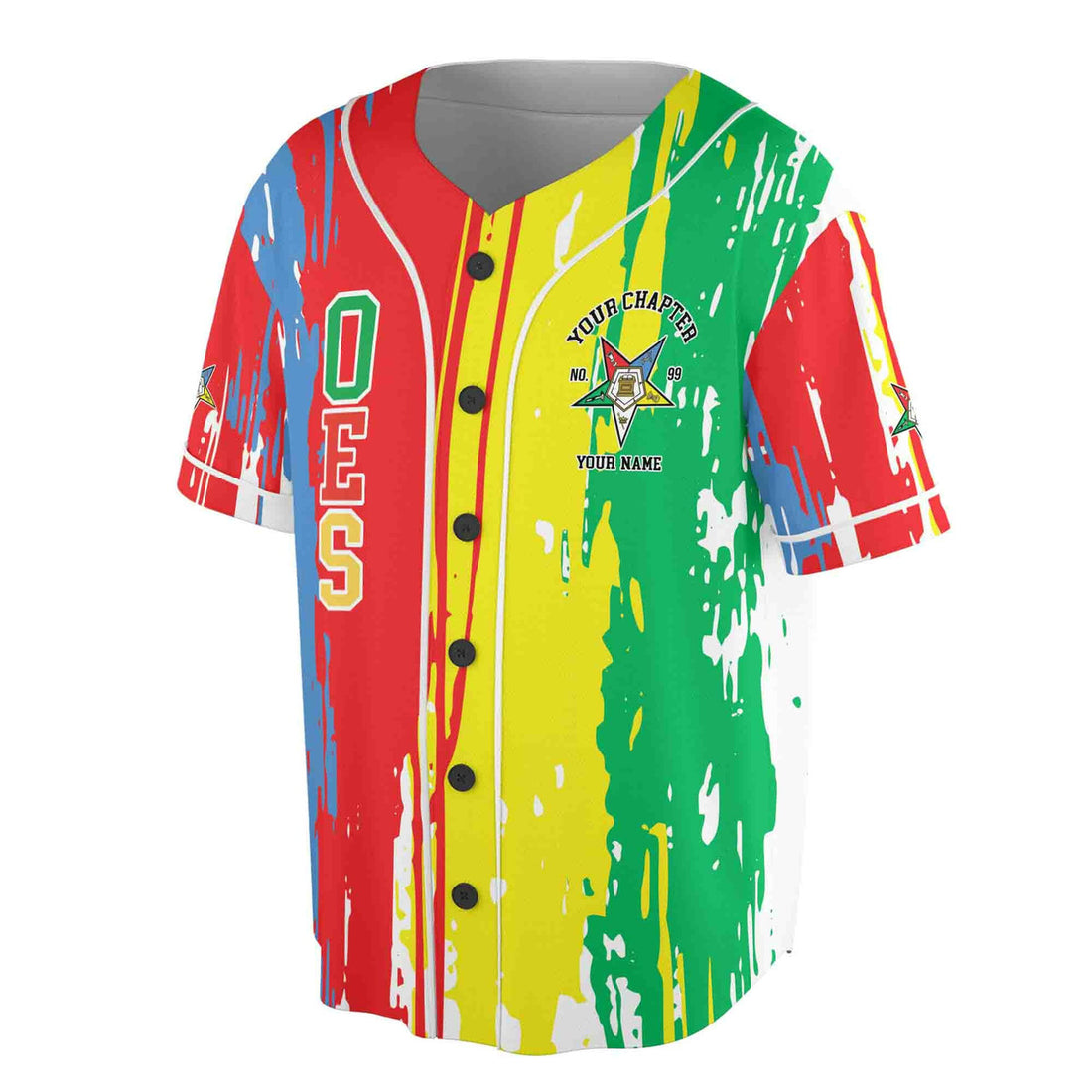 Colorful Order Of The Eastern Star OES Pentagon Down Baseball Jersey S-5XL