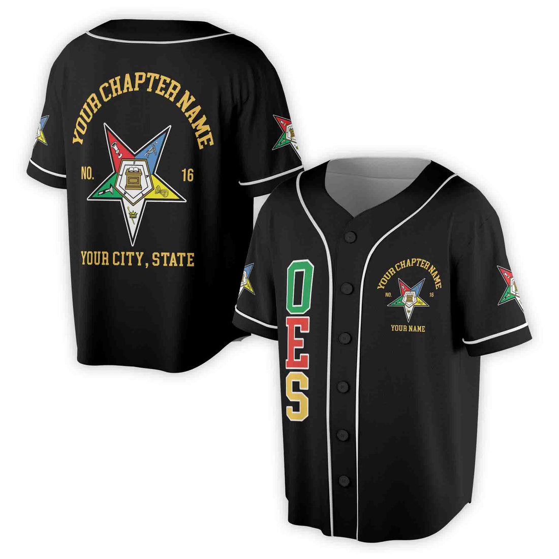 Custom Name Order of the Eastern Star OES Pentagon Down AF&AM Unisex Baseball Jersey S-5XL