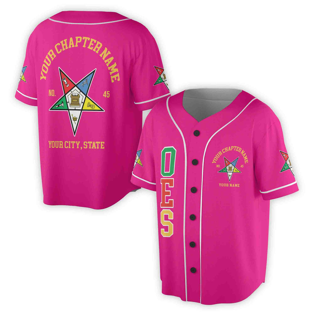 Custom Name Order of the Eastern Star OES Pentagon Up PHA Unisex Baseball Jersey S-5XL - FUKAMASONIC