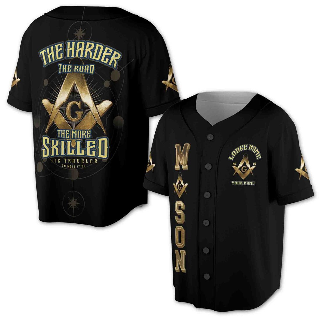 Custom Mason Lodge Name, Number, Your Name Freemasonry Baseball Jersey S-5XL