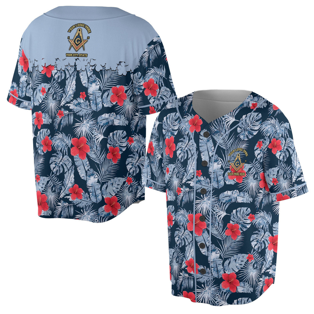 Personalized Masonic Freemasonry Ice Palm Leaf Patten Baseball Jersey S-5XL