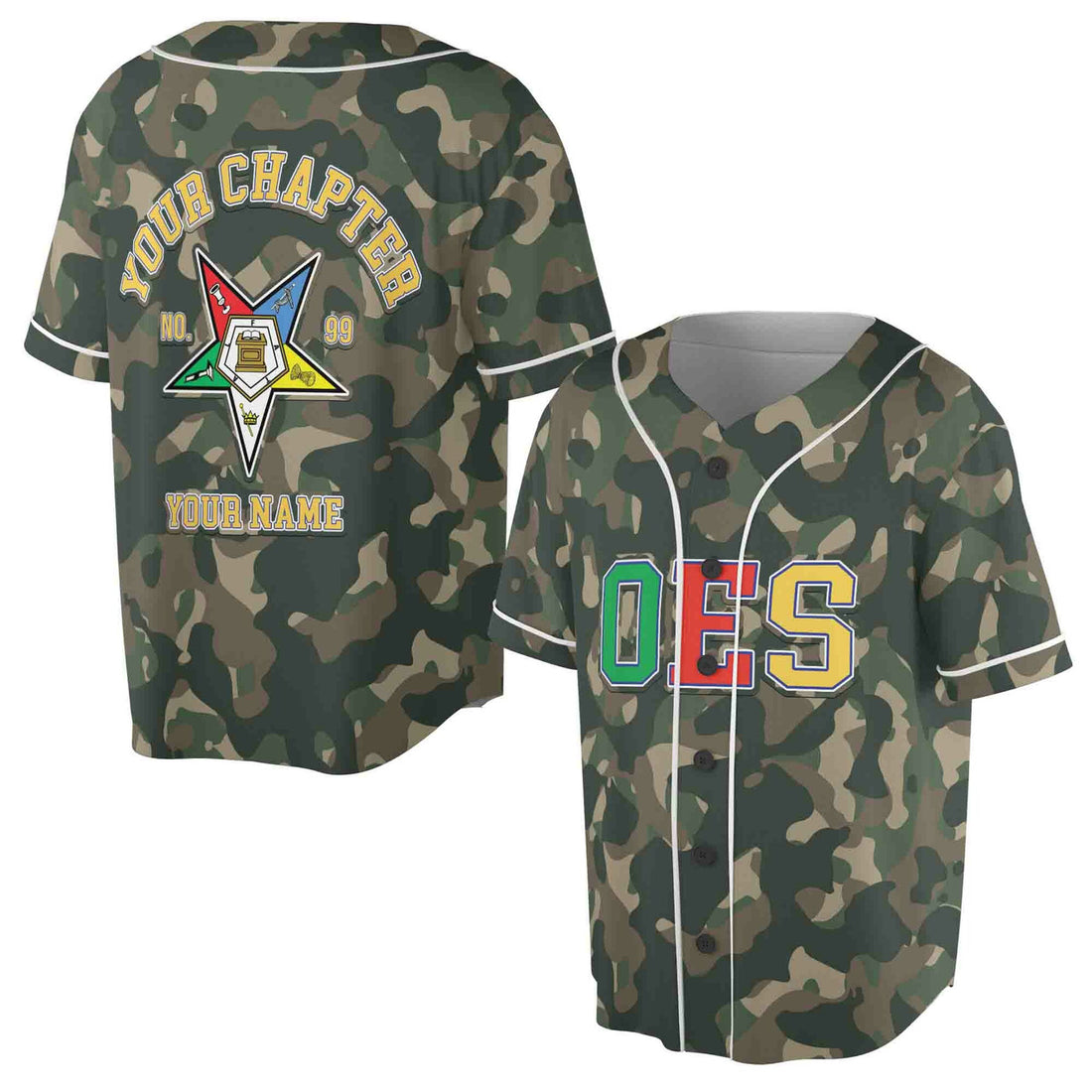 Customized Camo OES Order of the Eastern Star Baseball Jersey S-5XL S-5XL