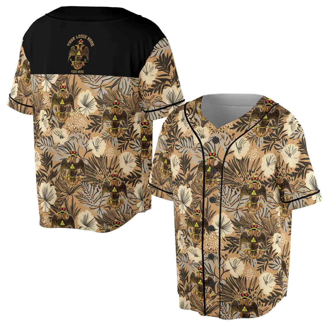 Customized Scottish Rite 33 Brown Tropical Floral Baseball Jersey S-5XL