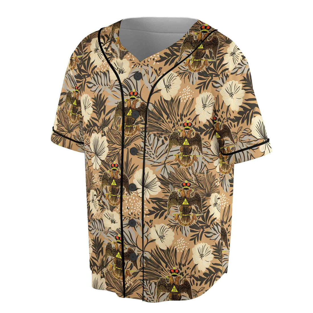 Customized Scottish Rite 33 Brown Tropical Floral Baseball Jersey S-5XL