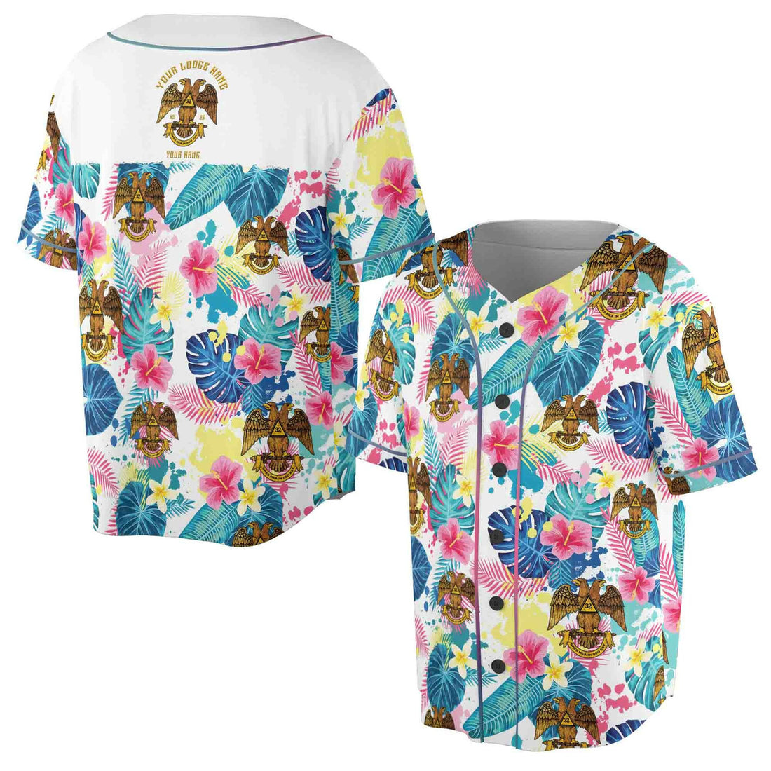 Customized Scottish Rite 32 Colorful Palm Leaf Baseball Jersey S-5XL