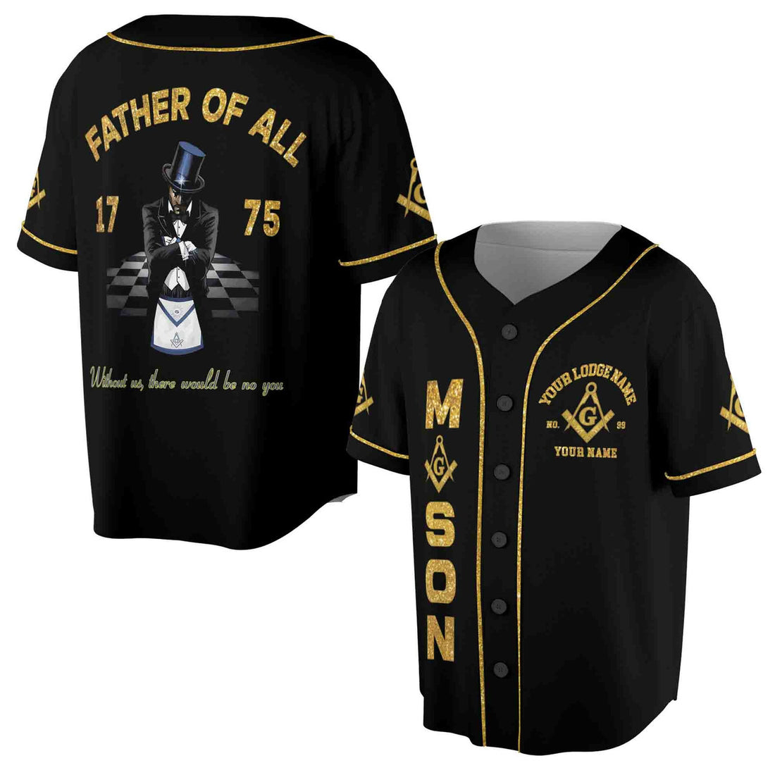 Personalized Freemason Father Of All Golden Line Baseball Jersey S-5XL