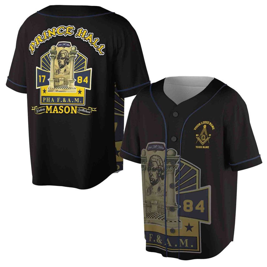 Customized PHA Prince Hall Masonry F.&A.M. Baseball Jersey S-5XL