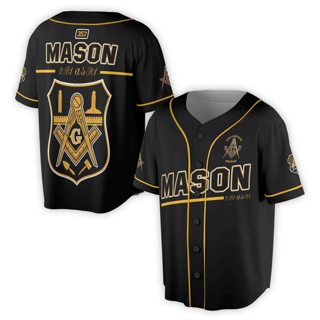 Freemasonry 357 Mason Baseball Shirt Custom Lodge Name, Number And Your Name 3D Baseball Jersey Size S-5XL