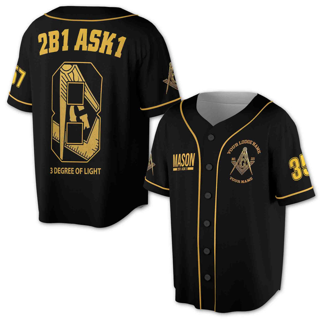 Custom Name Lodge Freemasonry 2B1 Ask1 Mason 3D Baseball Jersey Size S-5XL
