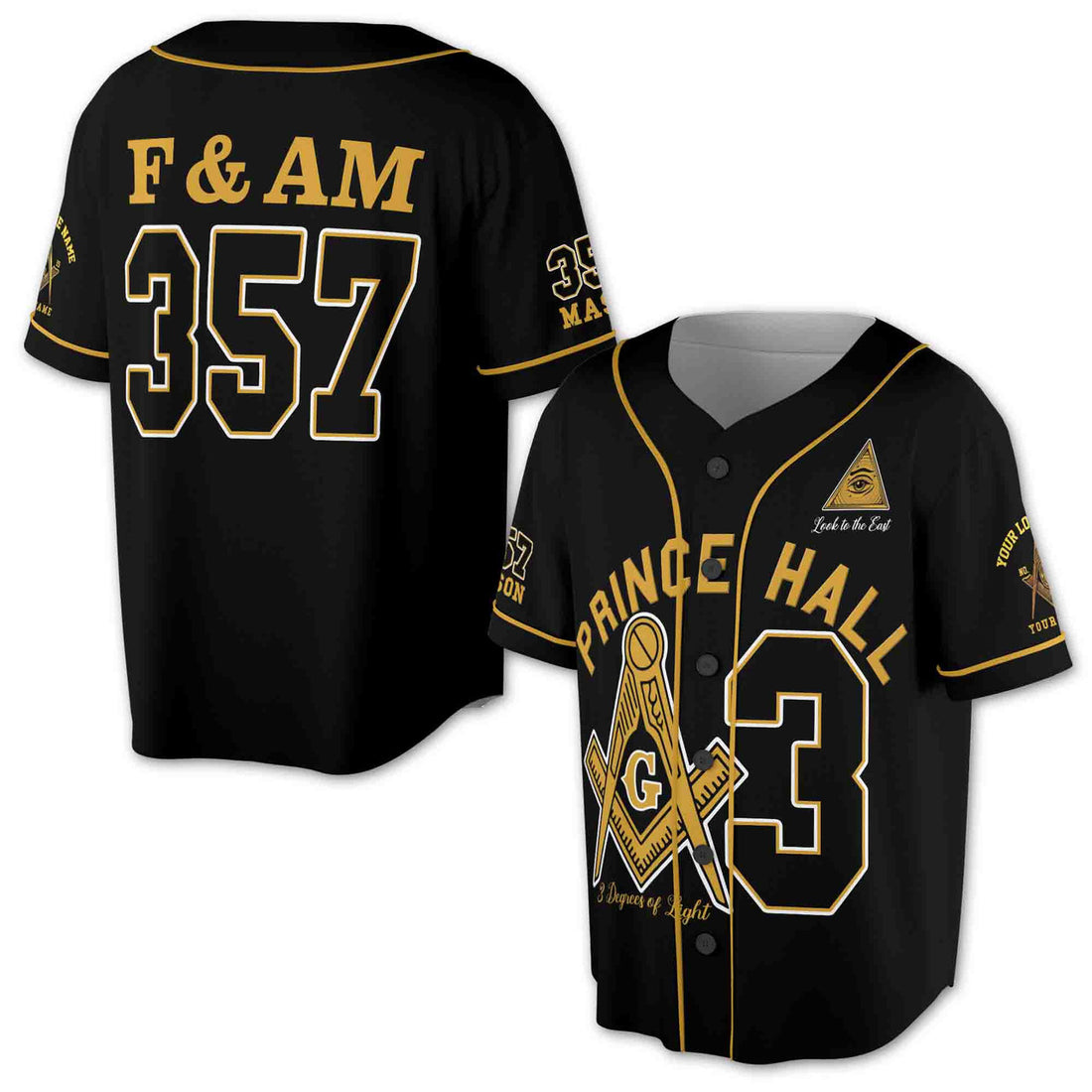 Custom Lodge, Number And Name Freemasonry Prince Hall 357 F&AM 3D Baseball Jersey Size S-5XL