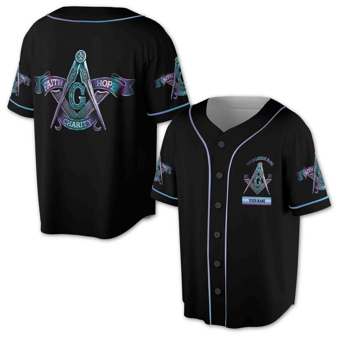 Custom Lodge Name Number AF&AM Mason 3D Baseball Jersey Size S-5XL
