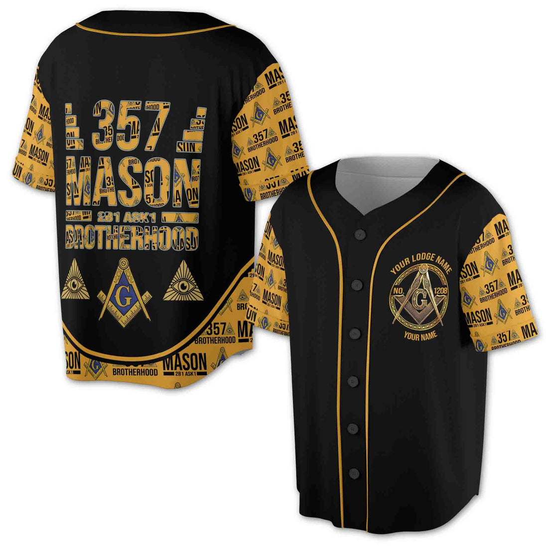 Custom Lodge Name Number Freemason Baseball Shirt Camouflage 3D Baseball Jersey Size S-5XL
