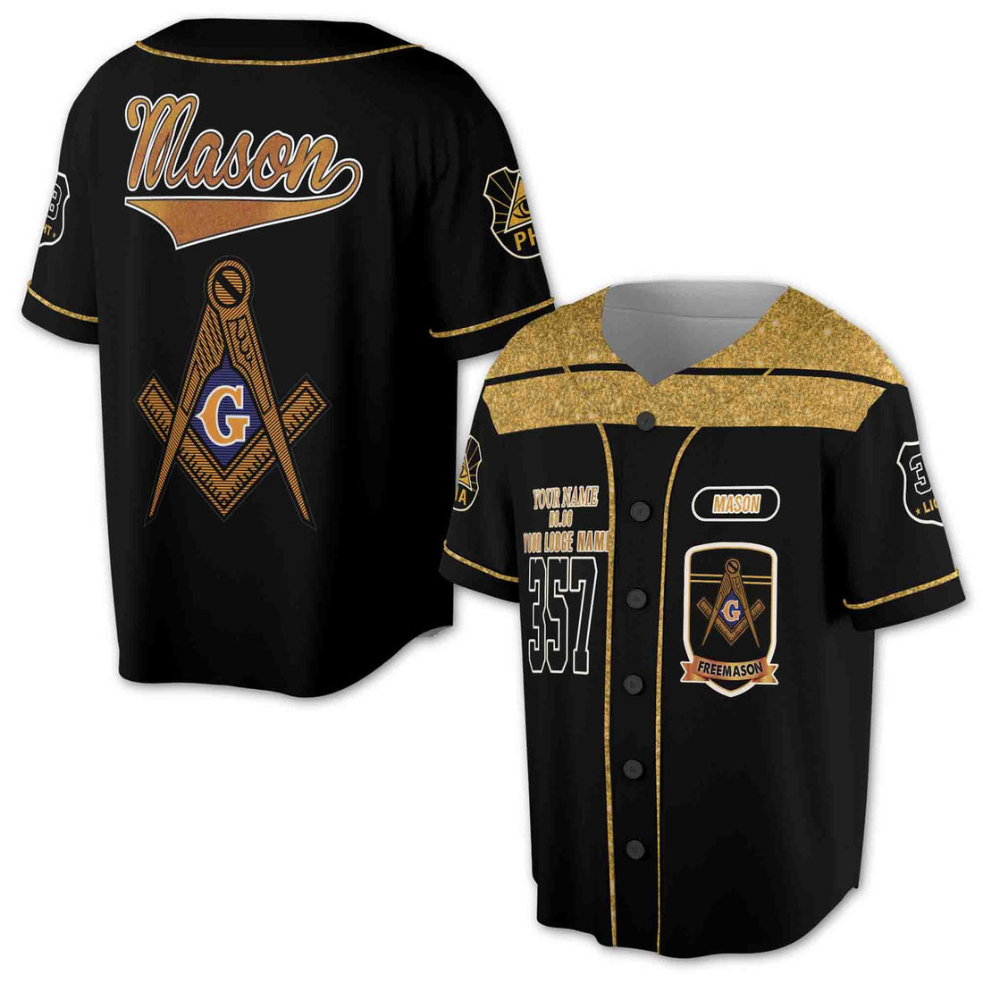Mason Personalized Lodge name 357 3D Baseball Jersey Size S-5XL