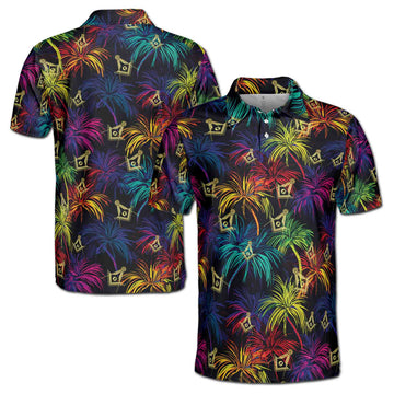 Master Mason Freemasonry Mansonic Neon Palm Tree Men's Polo Shirt S-5XL - FUKAMASONIC