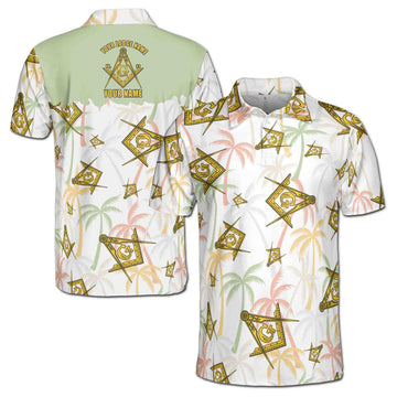 Custom Masonic Master Mason Tropical Summer Pattern Men's Polo Shirt S-5XL - FUKAMASONIC