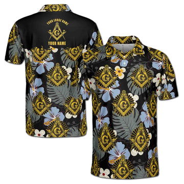 Customize Freemasonry Master Mason Black Tropical Floral Men's Polo Shirt S-5XL - FUKAMASONIC