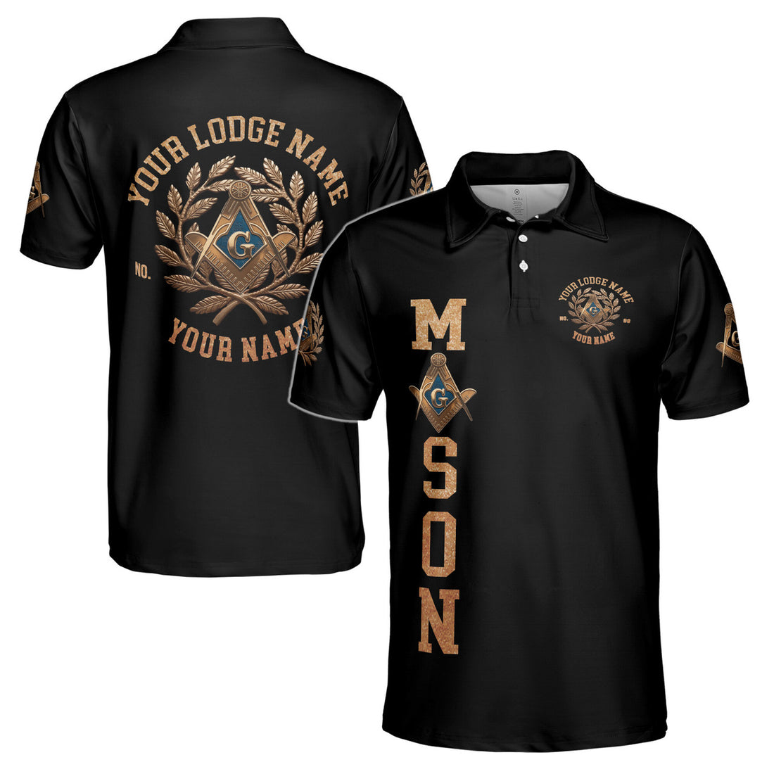Custom Name Master Mason Freemason Bronze Emblem Men's Polo S-5XL