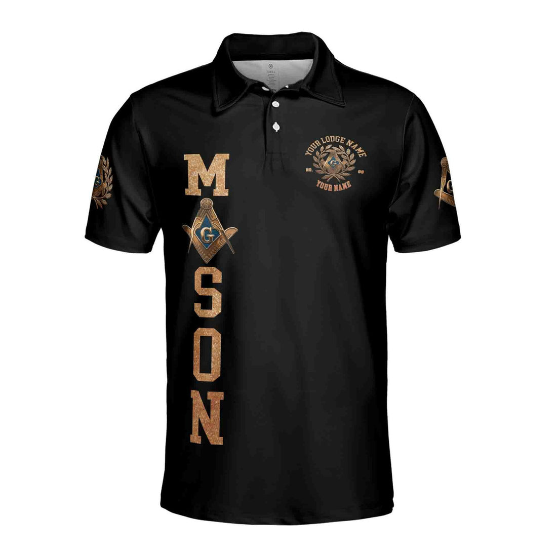 Custom Name Master Mason Freemason Bronze Emblem Men's Polo S-5XL