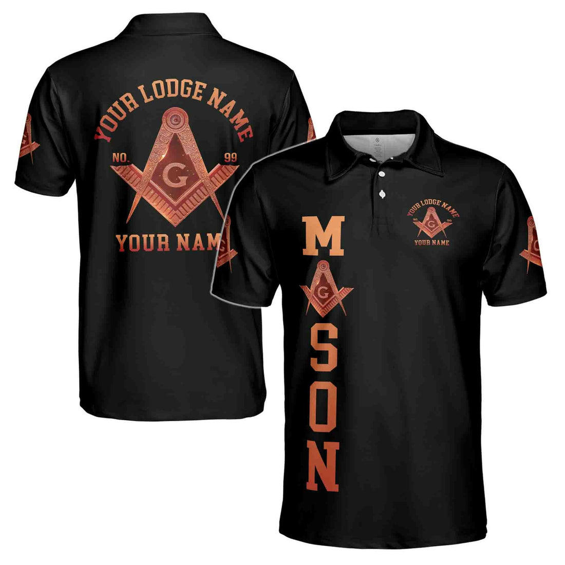 Custom Name Masonic Master Mason Grunge Men's Polo S-5XL