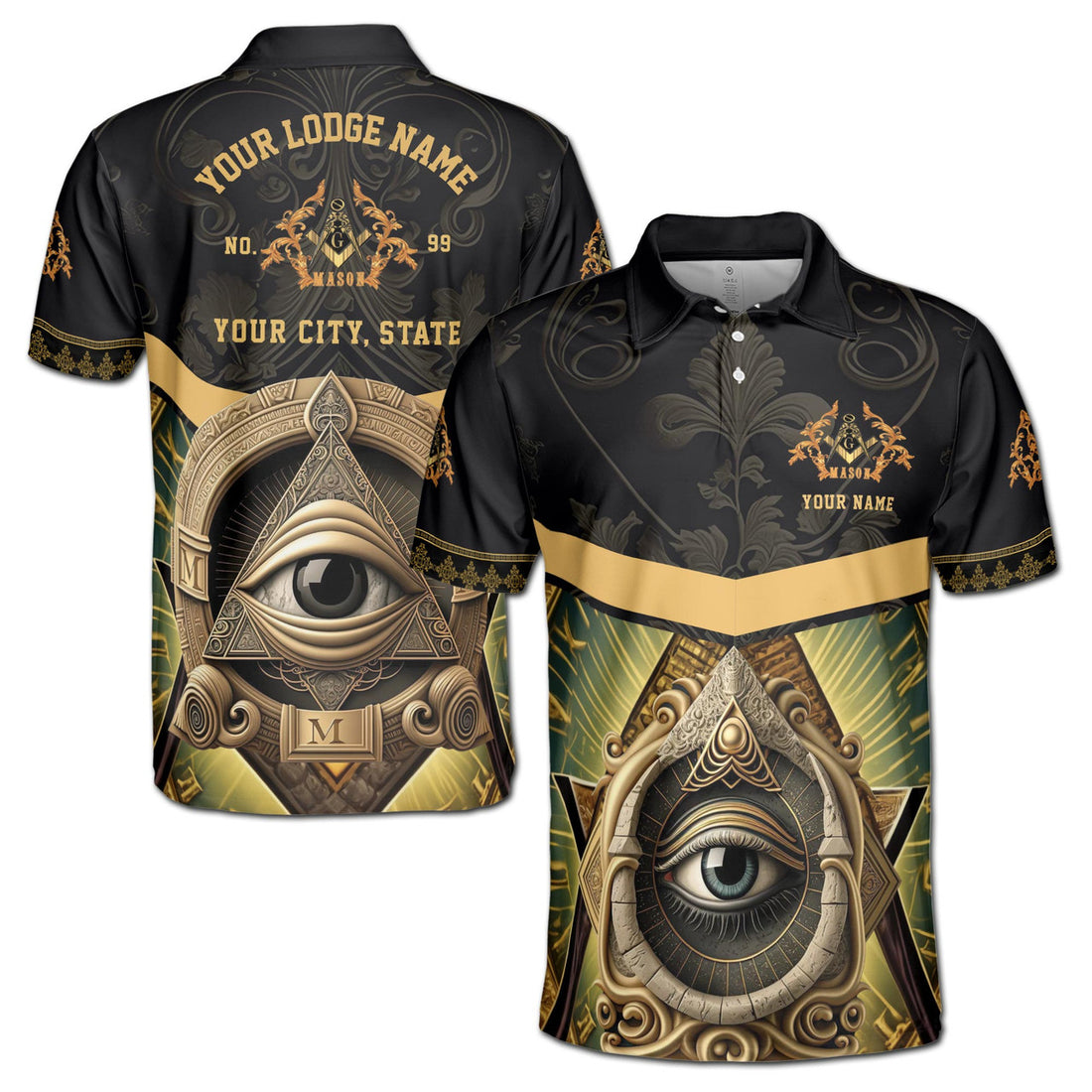 Customized Master Mason Freemasonry All Seeing Eye Men's Polo S-5XL