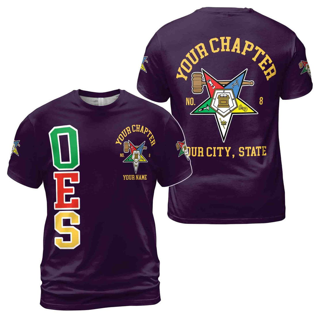 Custom Name Order of the Eastern Star Past Matron OES Gavel 3D T-Shirt S-5XL - FUKAMASONIC