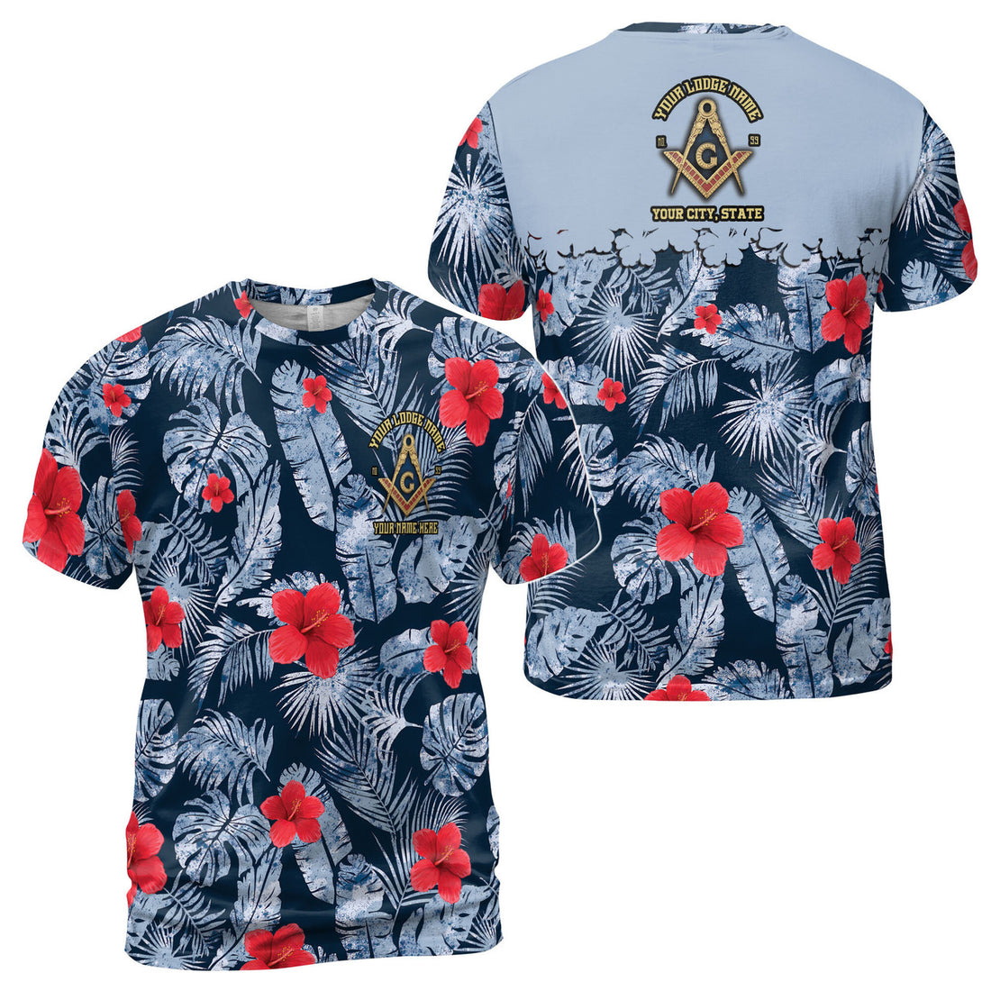 Personalized Masonic Freemasonry Ice Palm Leaf Patten Men's T-shirt S-5XL - FUKAMASONIC