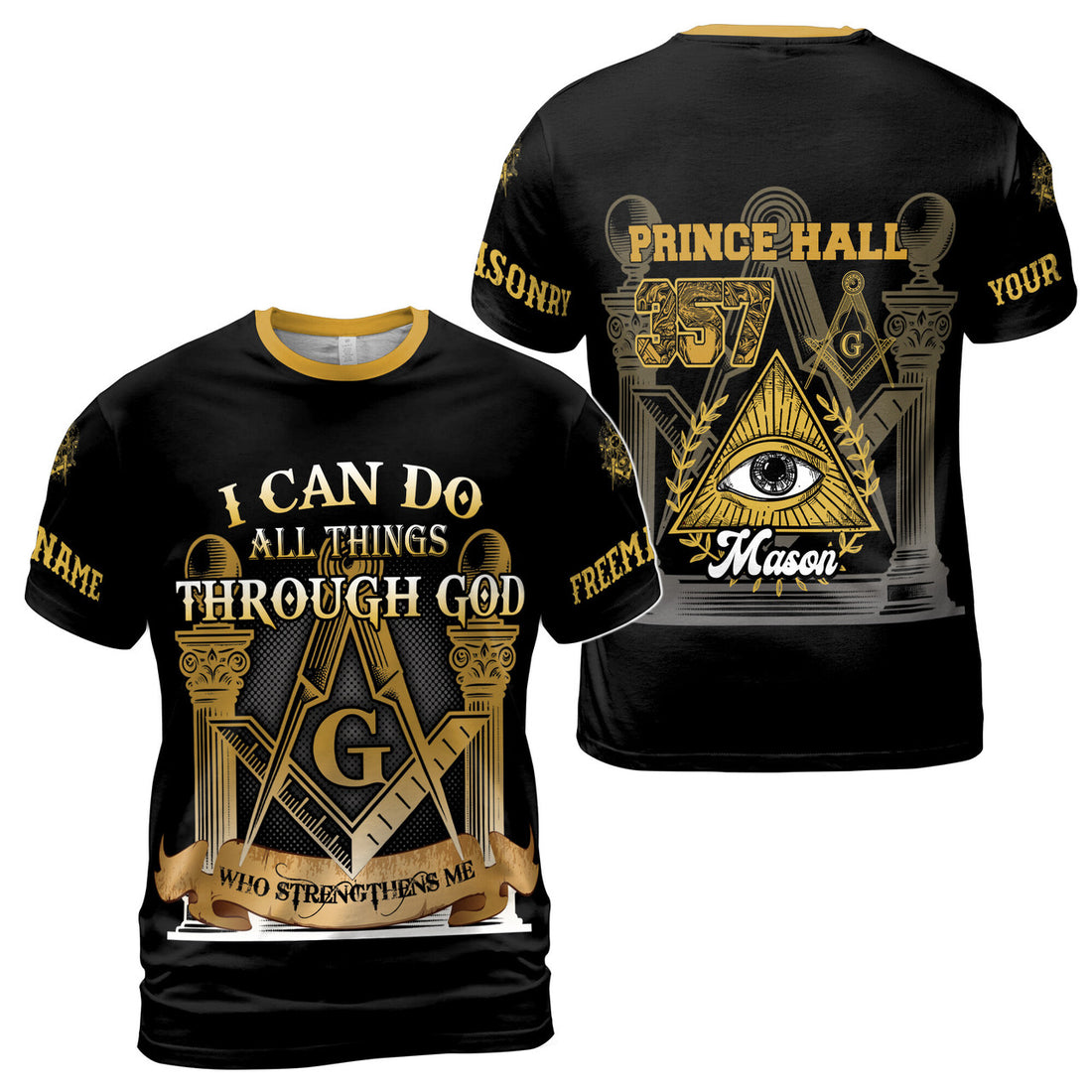 Custom Name Mason Freemason PHA I Can Do All Things Through God Men's T-Shirt S-5XL - FUKAMASONIC