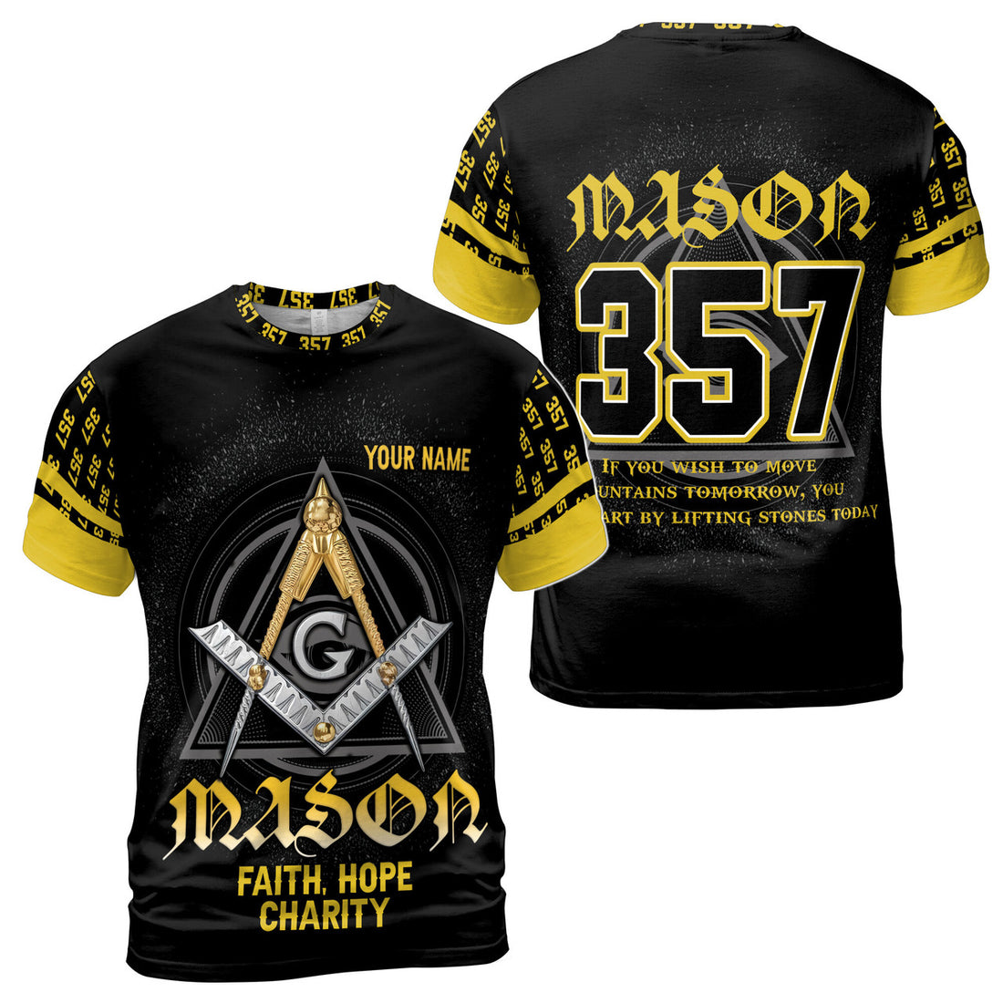 Custom Name Freemason Faith, Hope and Charity 357 Masonic Men's T-Shirt S-5XL - FUKAMASONIC