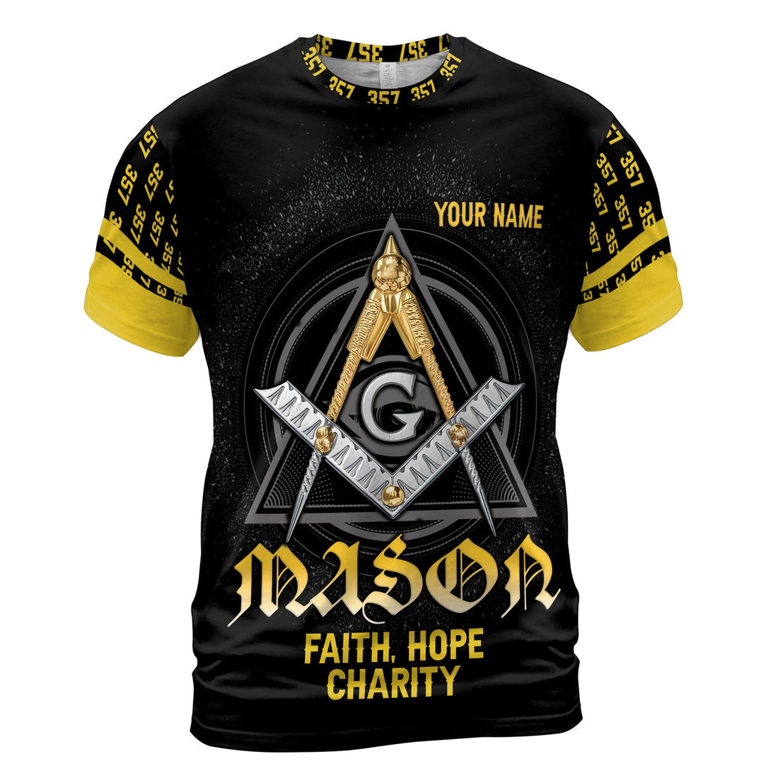 Custom Name Freemason Faith, Hope and Charity 357 Masonic Men's T-Shirt S-5XL - FUKAMASONIC