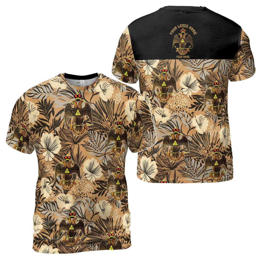 Customized Scottish Rite 33 Brown Tropical Floral Men's T-shirt S-5XL - FUKAMASONIC