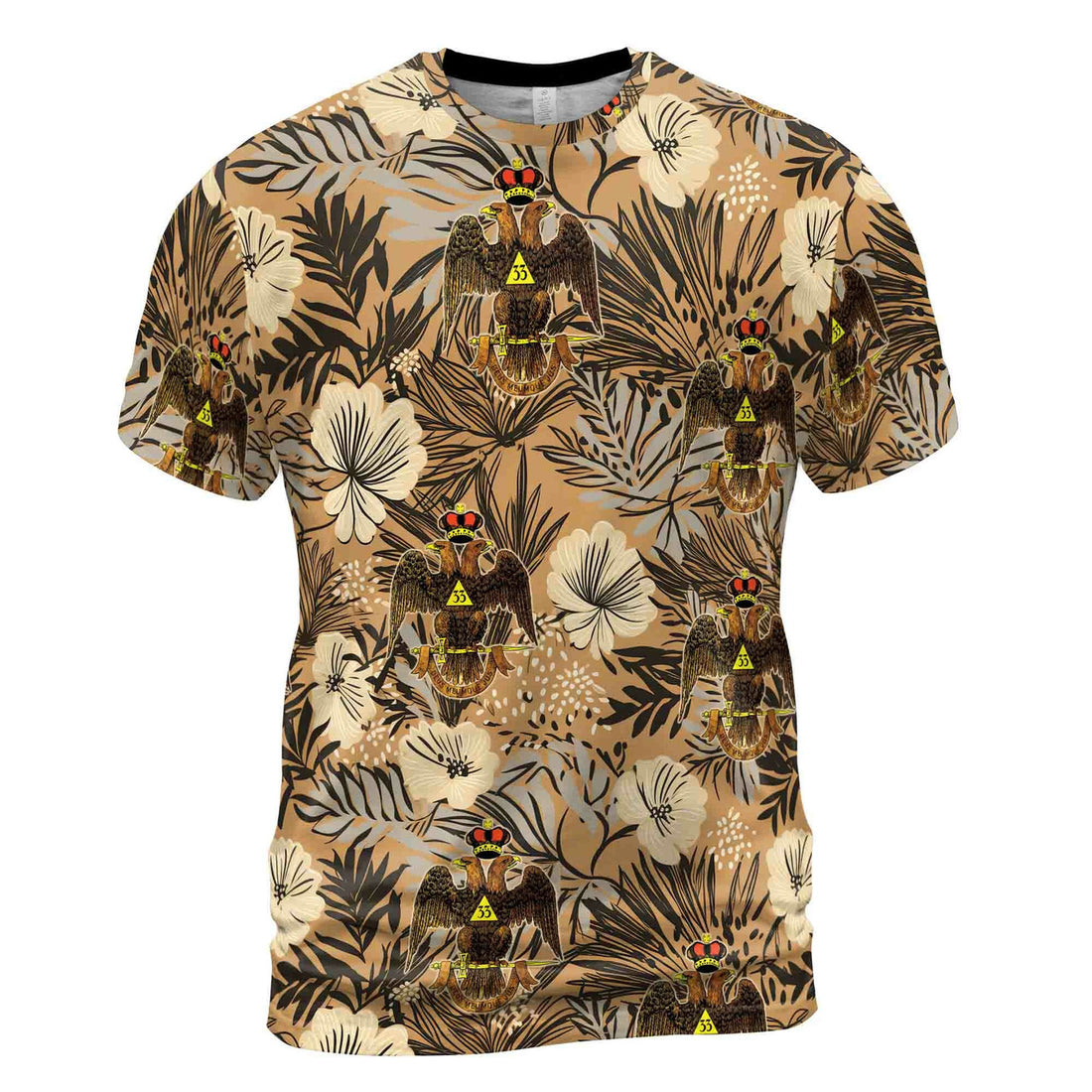 Customized Scottish Rite 33 Brown Tropical Floral Men's T-shirt S-5XL - FUKAMASONIC