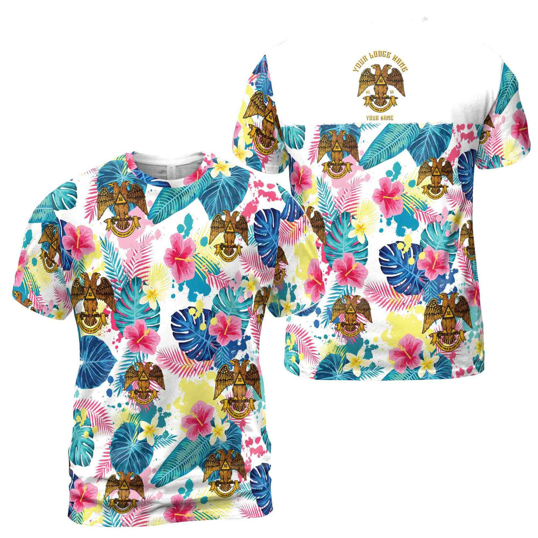 Customized Scottish Rite 32 Colorful Palm Leaf Men's T-shirt S-5XL - FUKAMASONIC