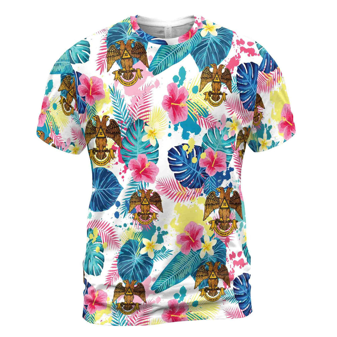 Customized Scottish Rite 32 Colorful Palm Leaf Men's T-shirt S-5XL - FUKAMASONIC