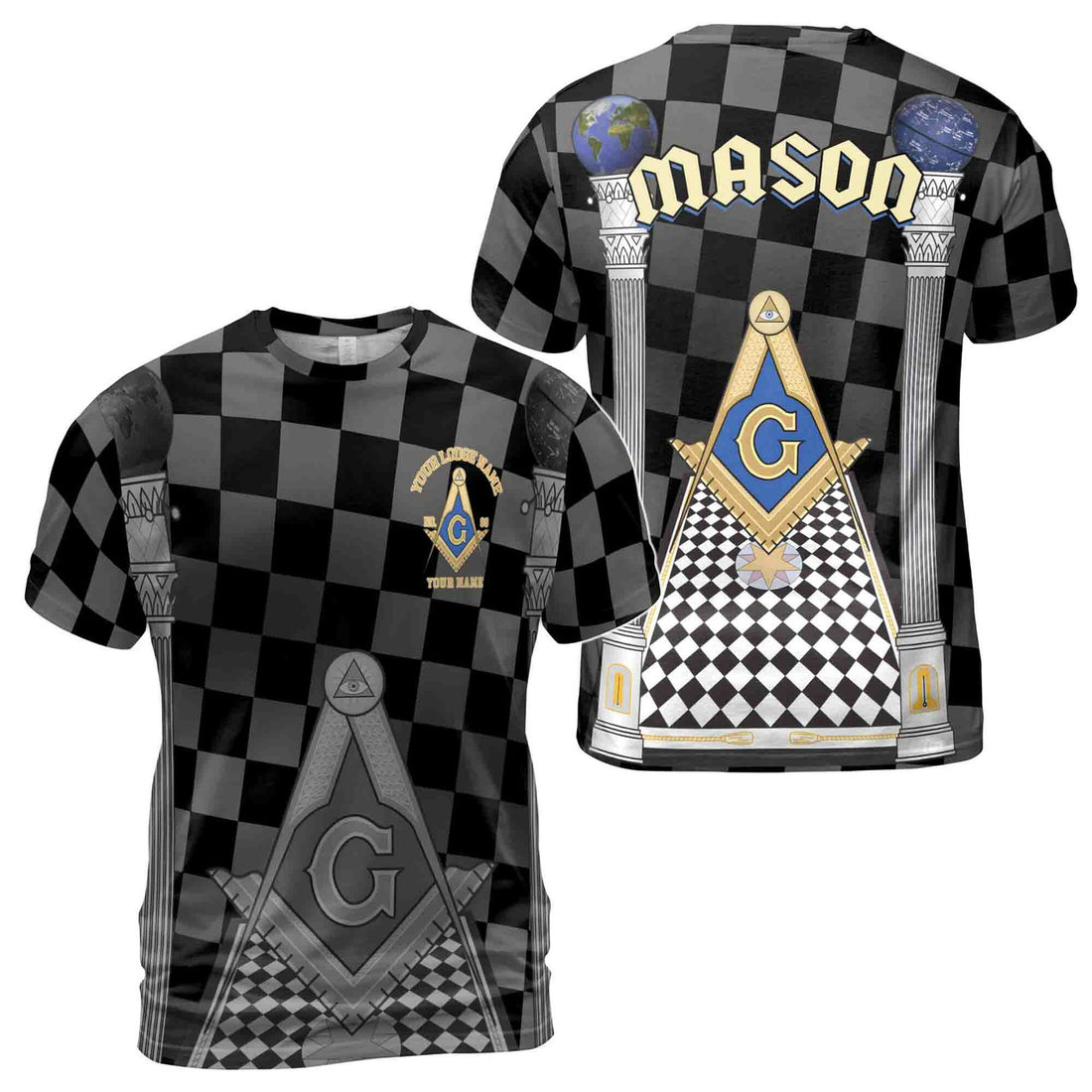 Personalized Blue Lodge Freemasonry With Caro Pattern Men's T-Shirt S-5XL - FUKAMASONIC