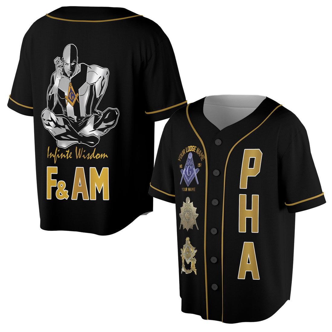 Custom Masonic Lodge, Name, Number PHA Freemason Infinite Wisdom F&AM 3D Baseball Jersey Size S-5XL