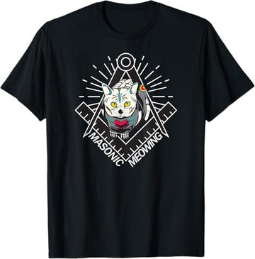 Cute Masonic Meowing Cat freemason mason esoteric spiritual T-Shirt